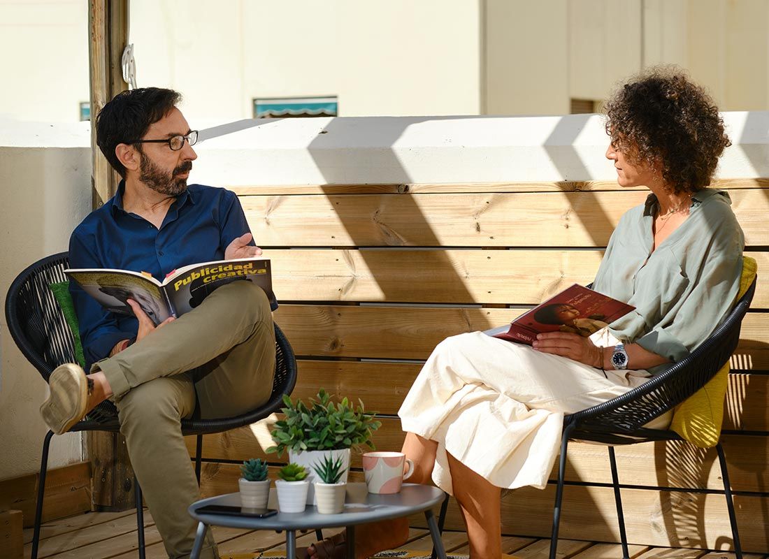 Coworkers in terrace in coworking madrid