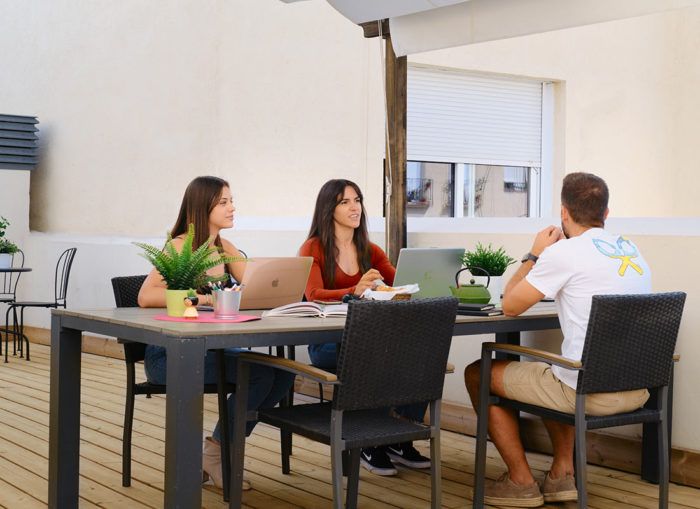 Working on a terrace in coworking Madrid